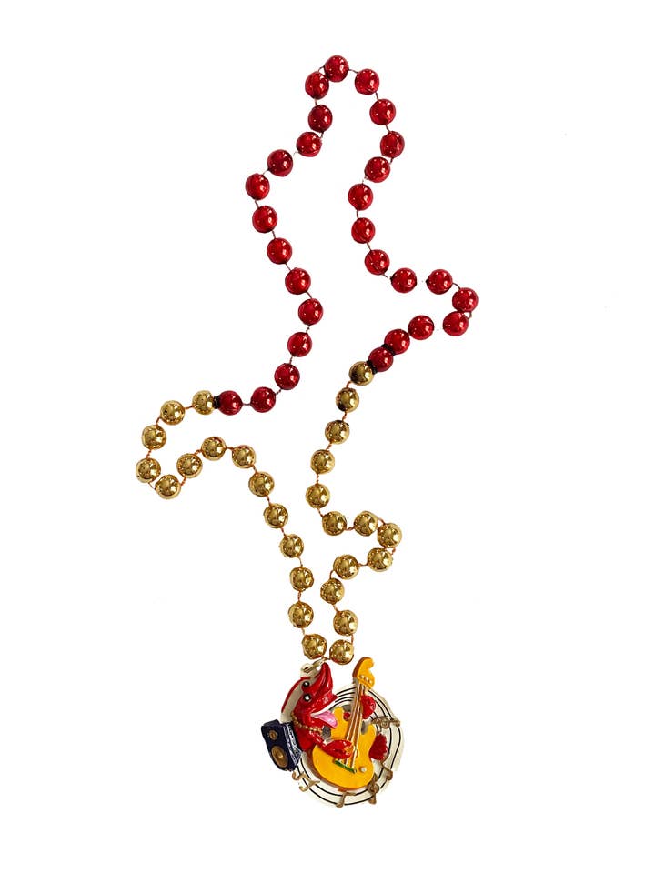 Musical Crawfish on Red and Gold Specialty Bead for wholesale by Mardi Gras Creations
