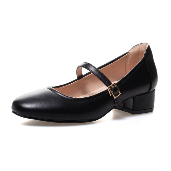 Women's Mary Jane Pumps Heels Shoes, PU Black for wholesale by potiful