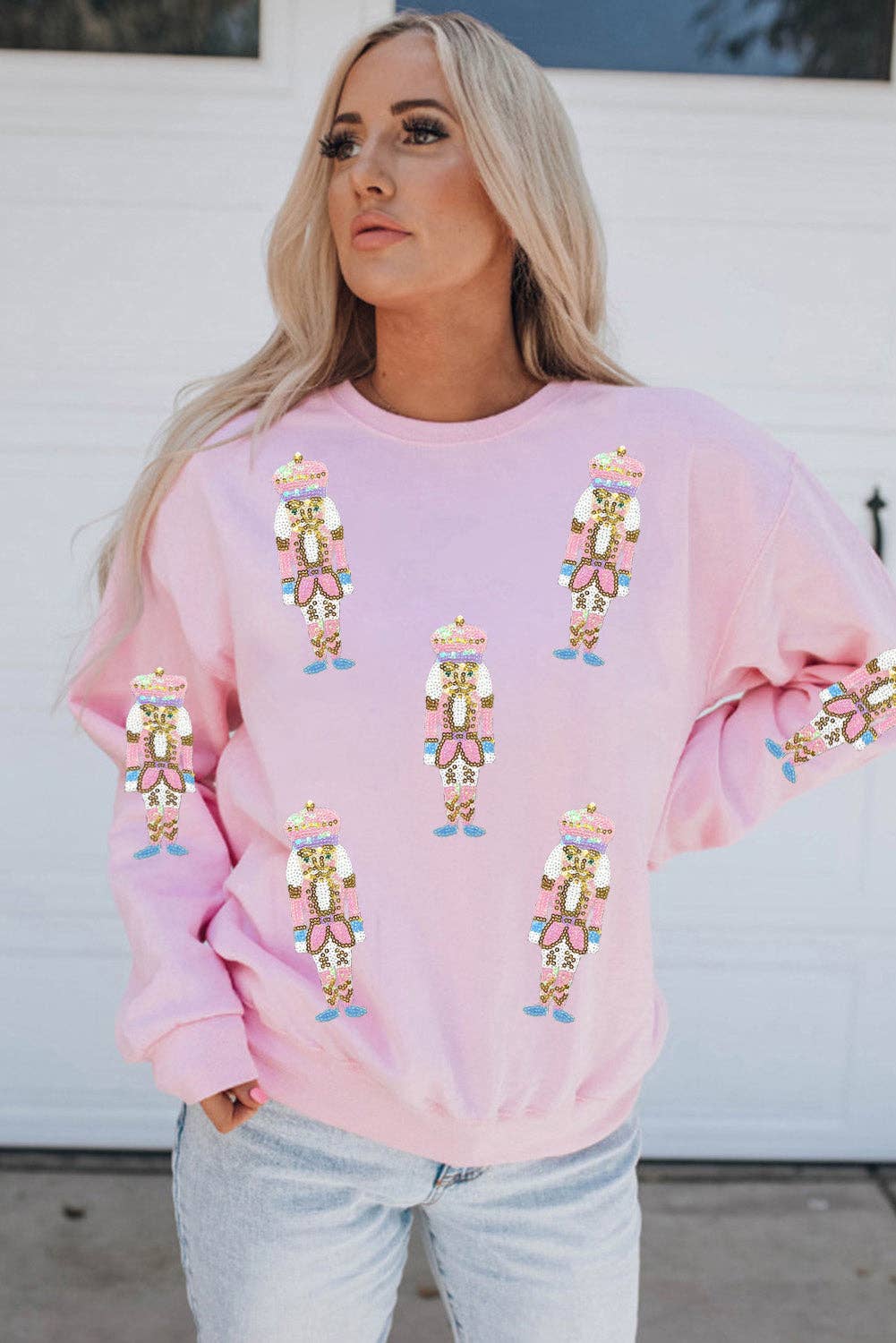 Pink Sequin Christmas Pullover Sweatshirt for wholesale on Faire1