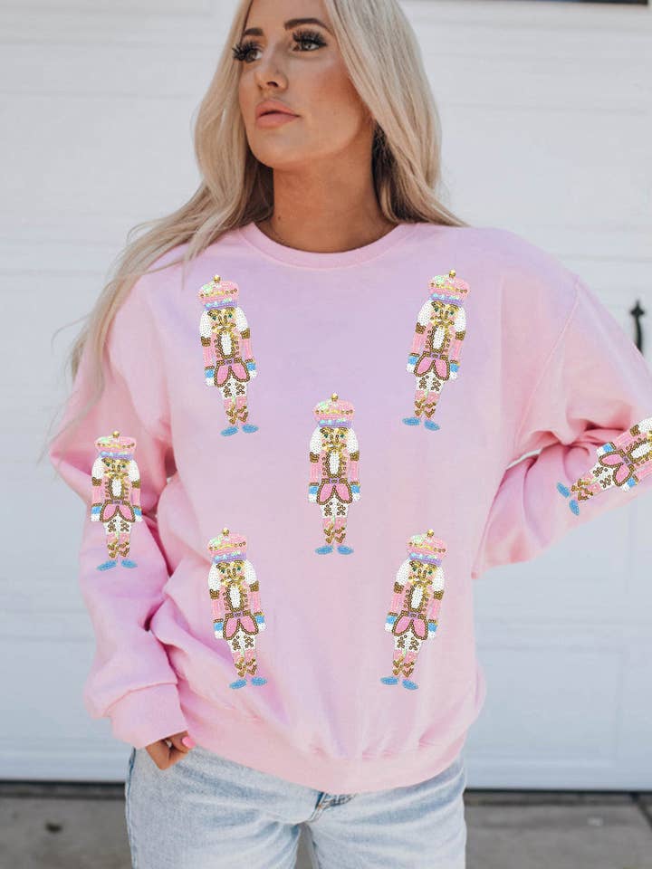 Pink Sequin Christmas Pullover Sweatshirt for wholesale on Faire1