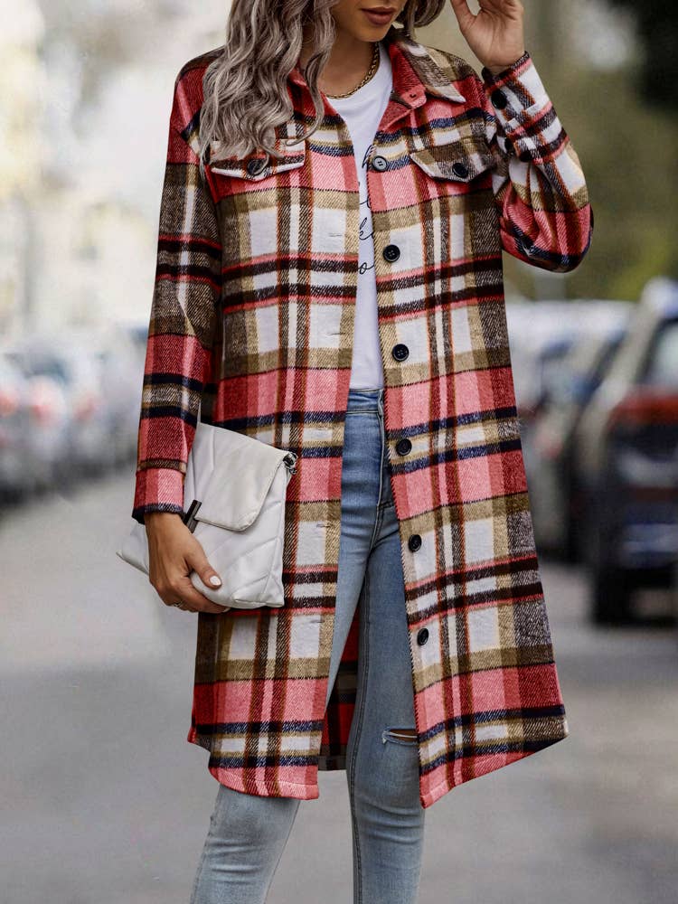 eLook - Wholesale Coat - Women's - SZ1-JK8211 Plaid Button Down Long Coat53