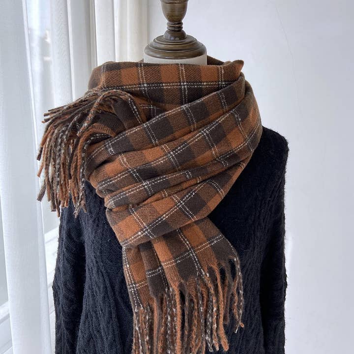 ACCITY - Wholesale Scarf - Women's - Plaid Tassel Scarf for Women - Retro Winter Warmth_CWASC145410