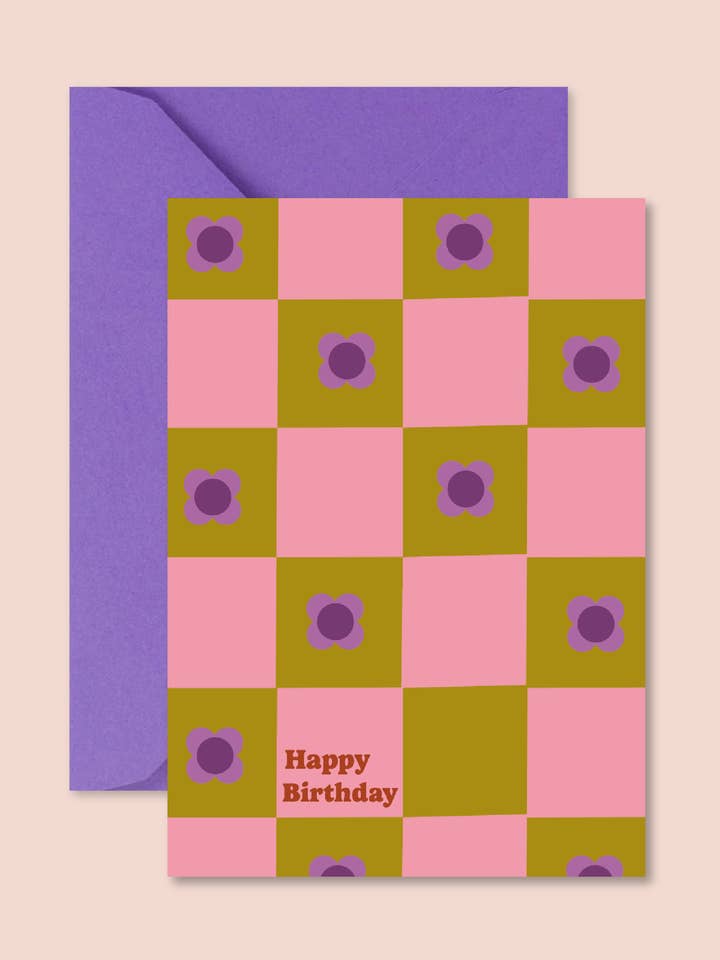 "Birthday" card - Happy birthday pink & green tiles for wholesale by Ma Petite Vie