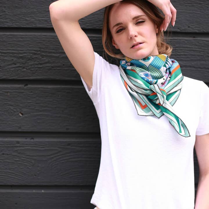 Jessie Zhao New York - Wholesale Scarf - Women's - Silk Scarf of Reconstruction with Shapes in Blue4