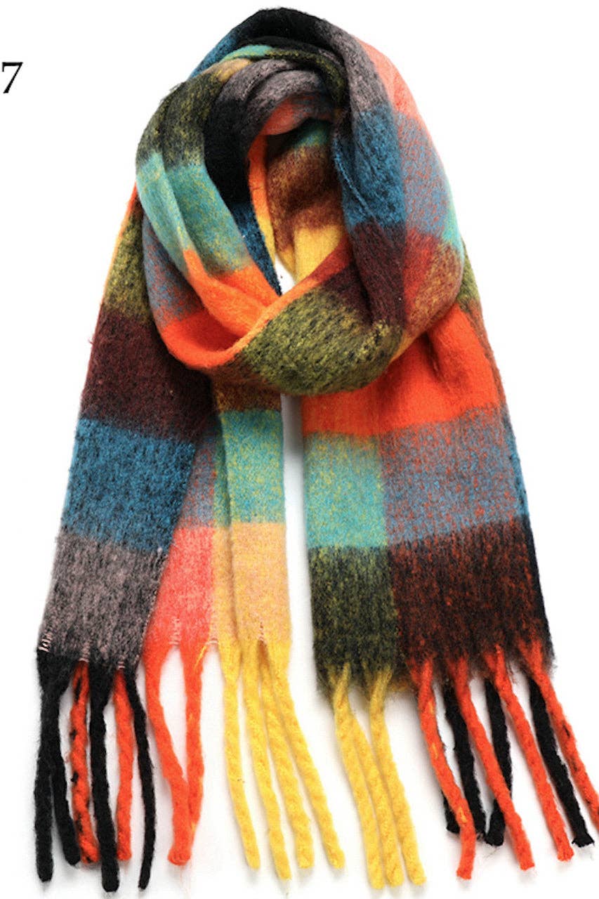 Adorro - Wholesale Scarf - Women's - Chunky Oblong Plaid Multi Color Brushed Scarf (18 colors)2