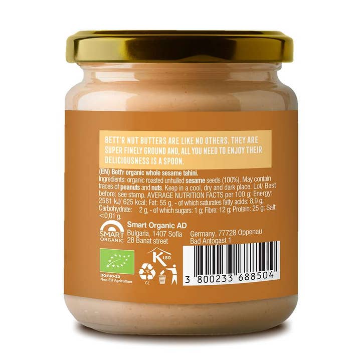Bett'r – wholesale Nötsmör – Hel sesam Tahini, Bio, Bett'r, 250g