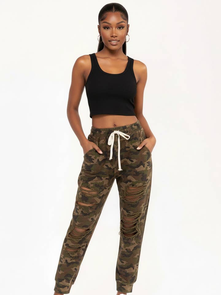 CAMO PRINT JOGGER LEG PANTS for wholesale by 5besties inc