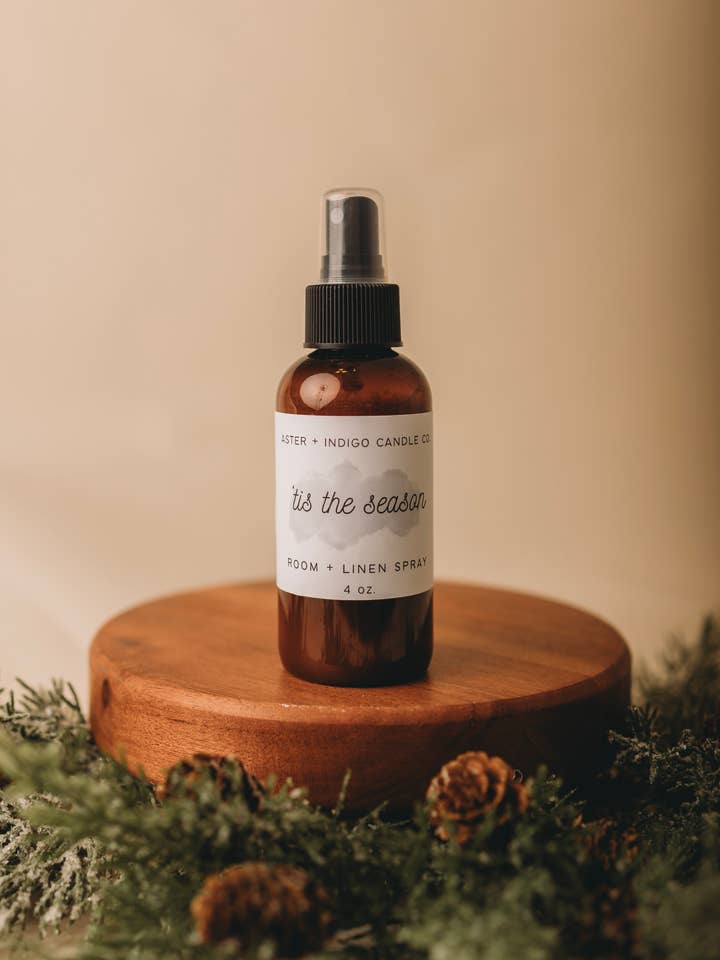 'Tis the Season | Winter | Christmas Room + Linen Spray |4oz for wholesale by Aster + Indigo Candle Co.