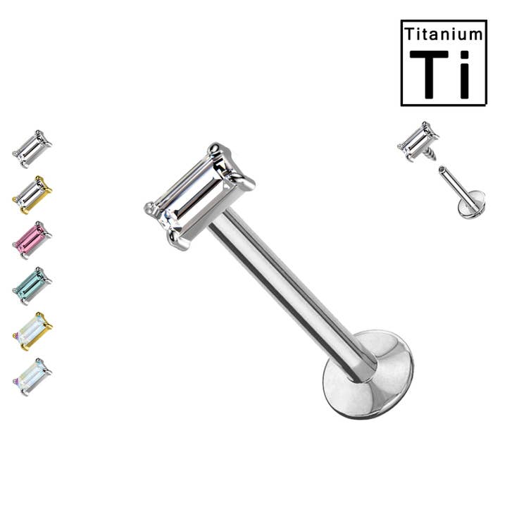 Awaken - Wholesale Single Earring - Labret with Square Titanium Crystal PWC-0211