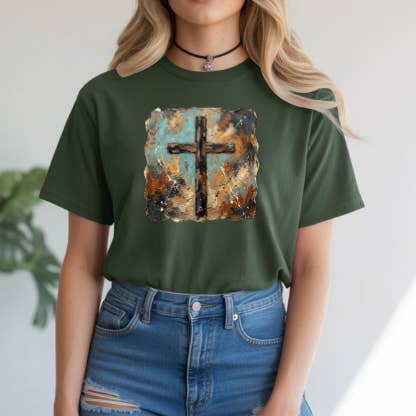 Faith Over Fear Cross Tee – Abstract Christian Art Shirt for wholesale by Story & Grace Co