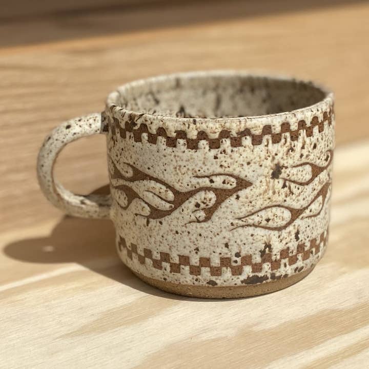 12 oz Wide Flame Mug for wholesale by Trapdoor Studio