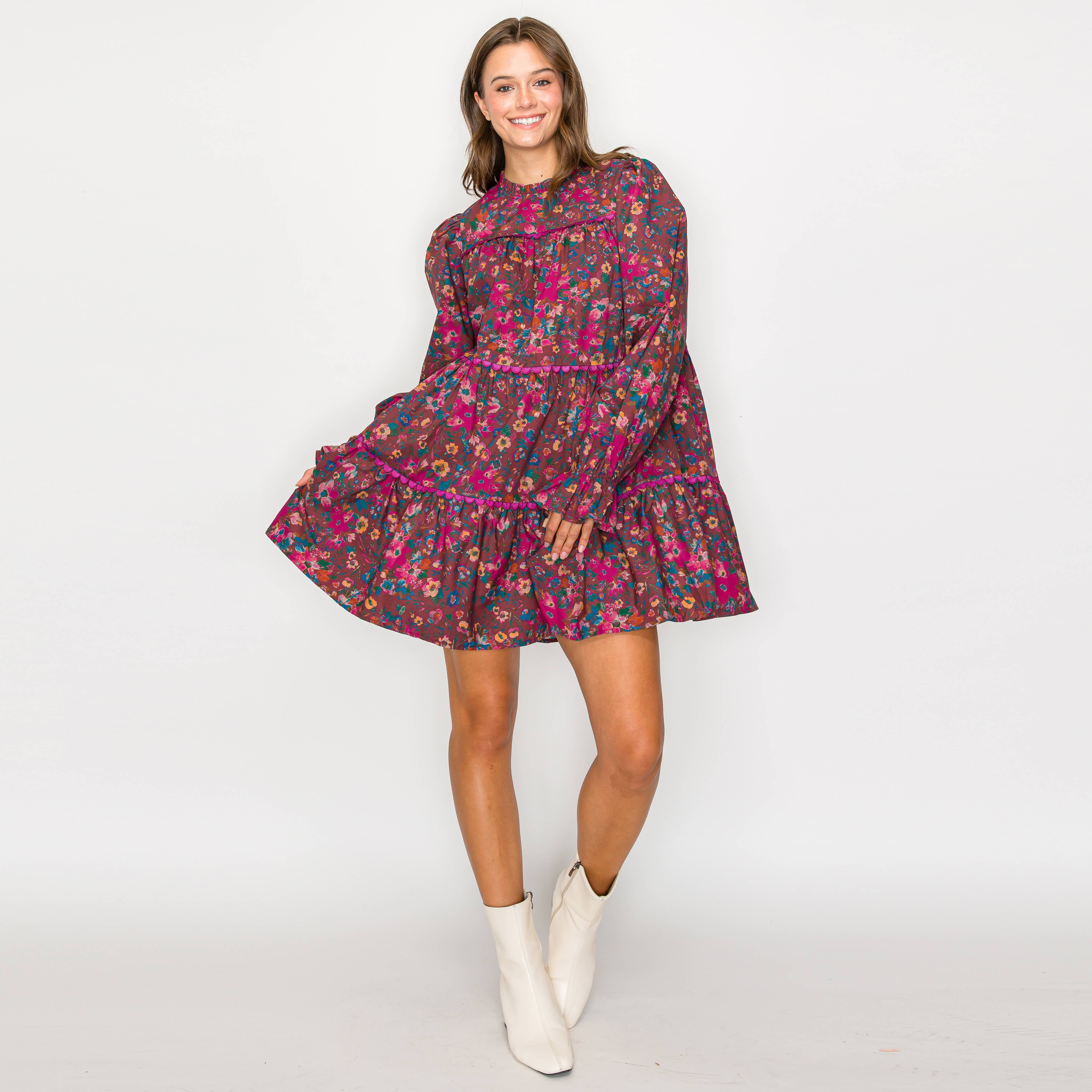 LoveWednesday - Wholesale Dress - Women's - Full Bloom Wild Flower Print Cotton Mini Dress - LWD2637