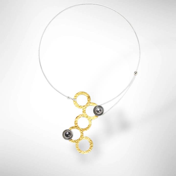 Chick Boss LLC - Wholesale Pendant/Charm Necklace - STREAM Small Cascading Mixed Metal Necklace from the SCULPTURAL Collection with Simulated Pearl or Jade option