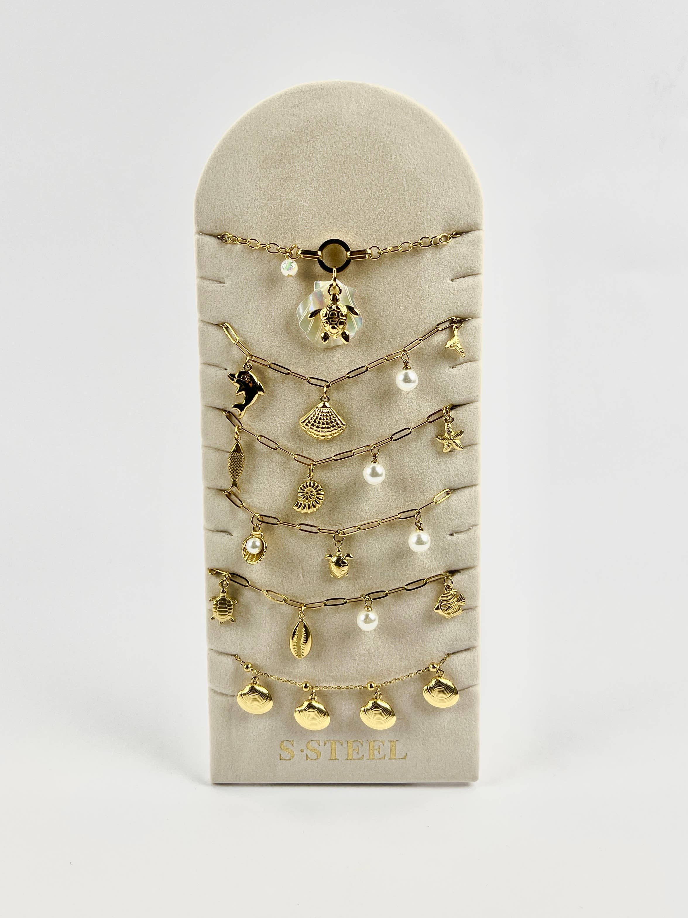 COSMOS – Engroshandel Armbånd med vedhæng – Sæt med 6 armbånd med havtema og displaystand