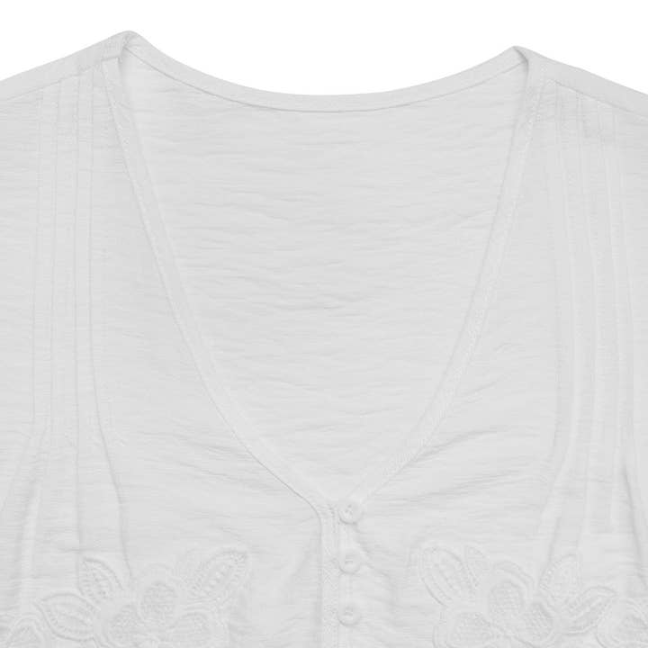 White Relaxed Fit Summer Pullover Shirt with V Neck and Detail for wholesale on Faire