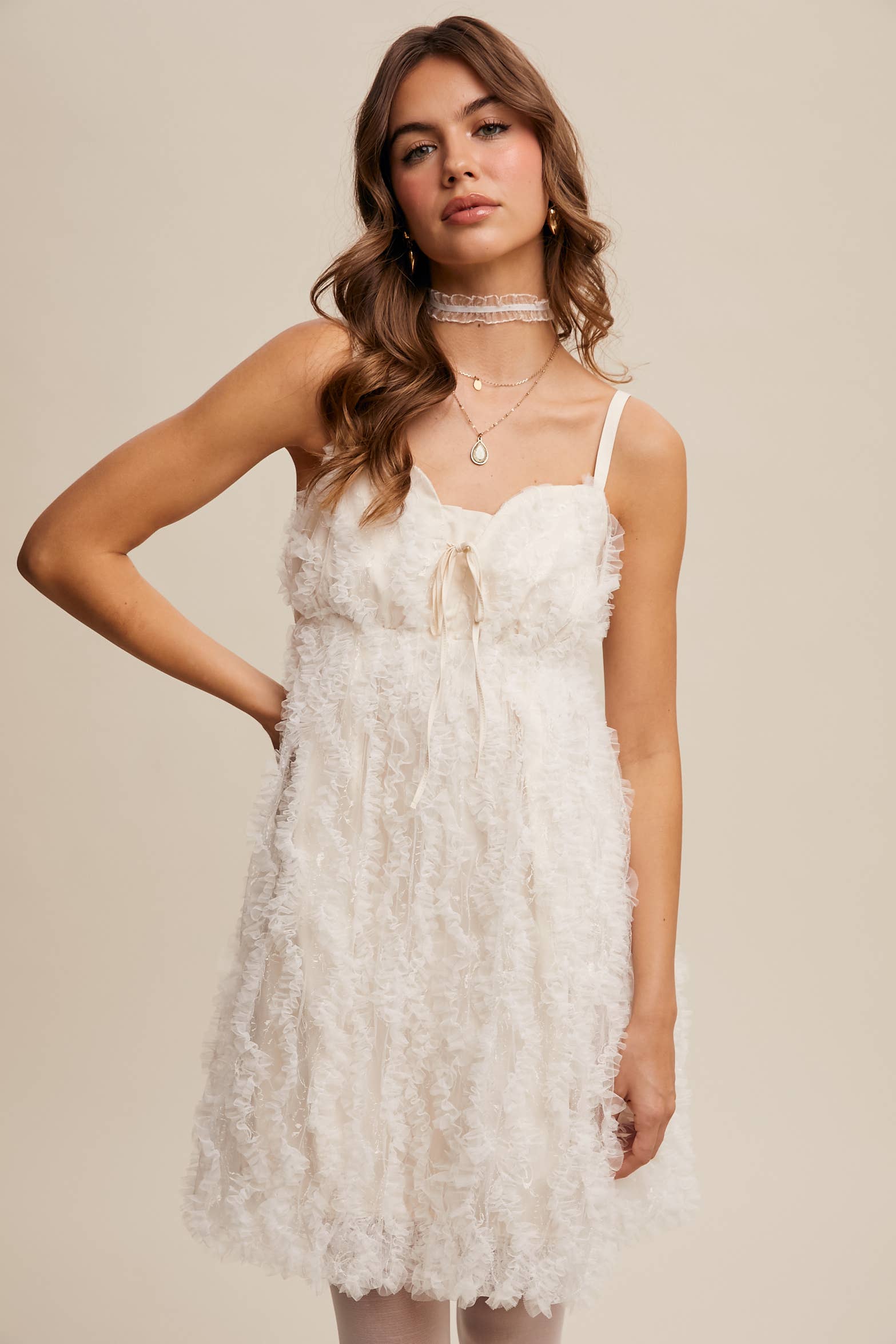 Listicle - Wholesale Dress - Women's - Fluffy Mesh Lace Layered Mini Dress3