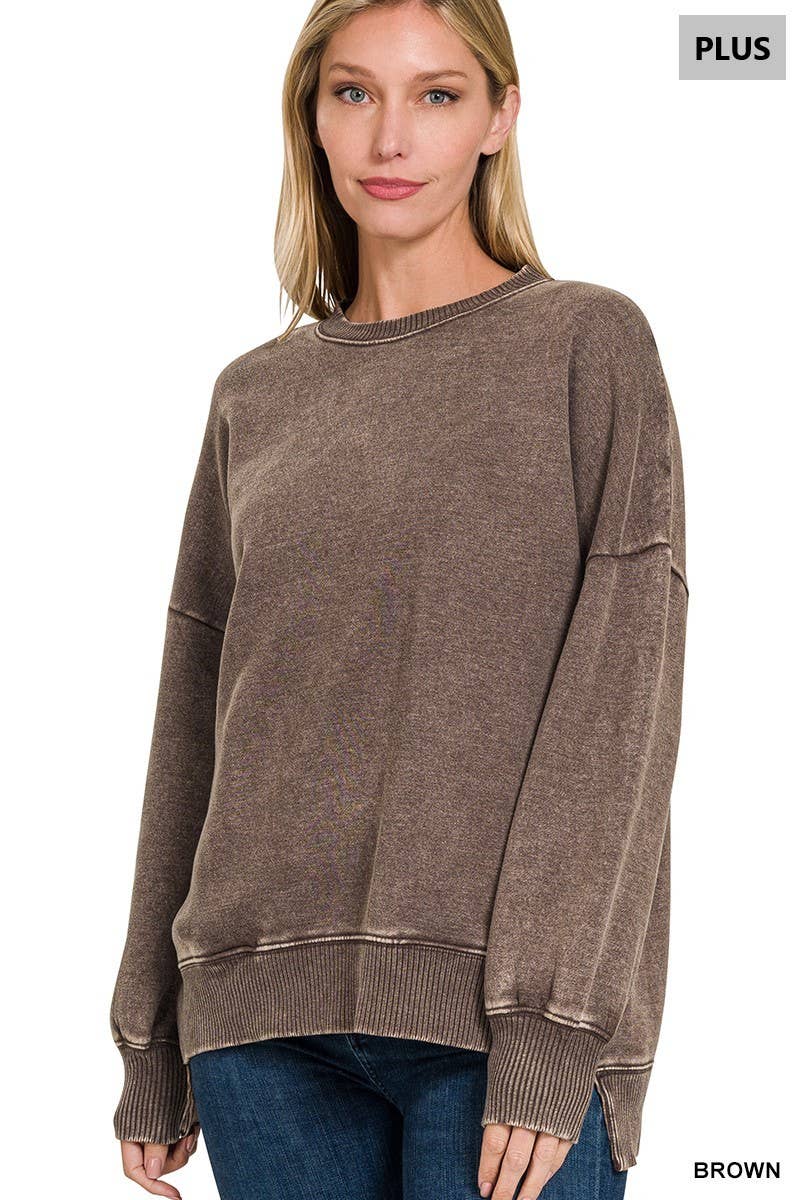 Vanilla Monkey – Sweatshirt - Mulher por atacado – Pulôver Plus Acid Wash Fleece Hi-Low1