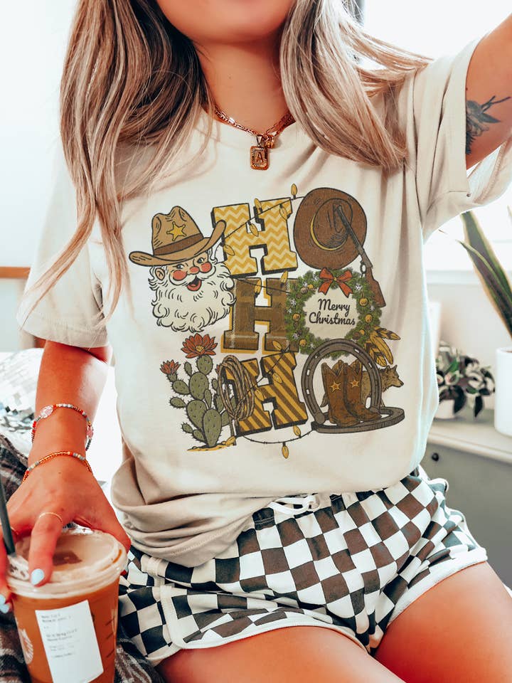 THE LATTIMORE CLAIM - Wholesale Graphic Sweatshirt - Women's - Cowboy HoHoHo Merry Christmas1