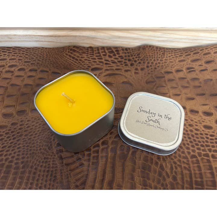 Candle Sunday in the South Square Tin for wholesale by Red Dirt Ranch Clothing Company