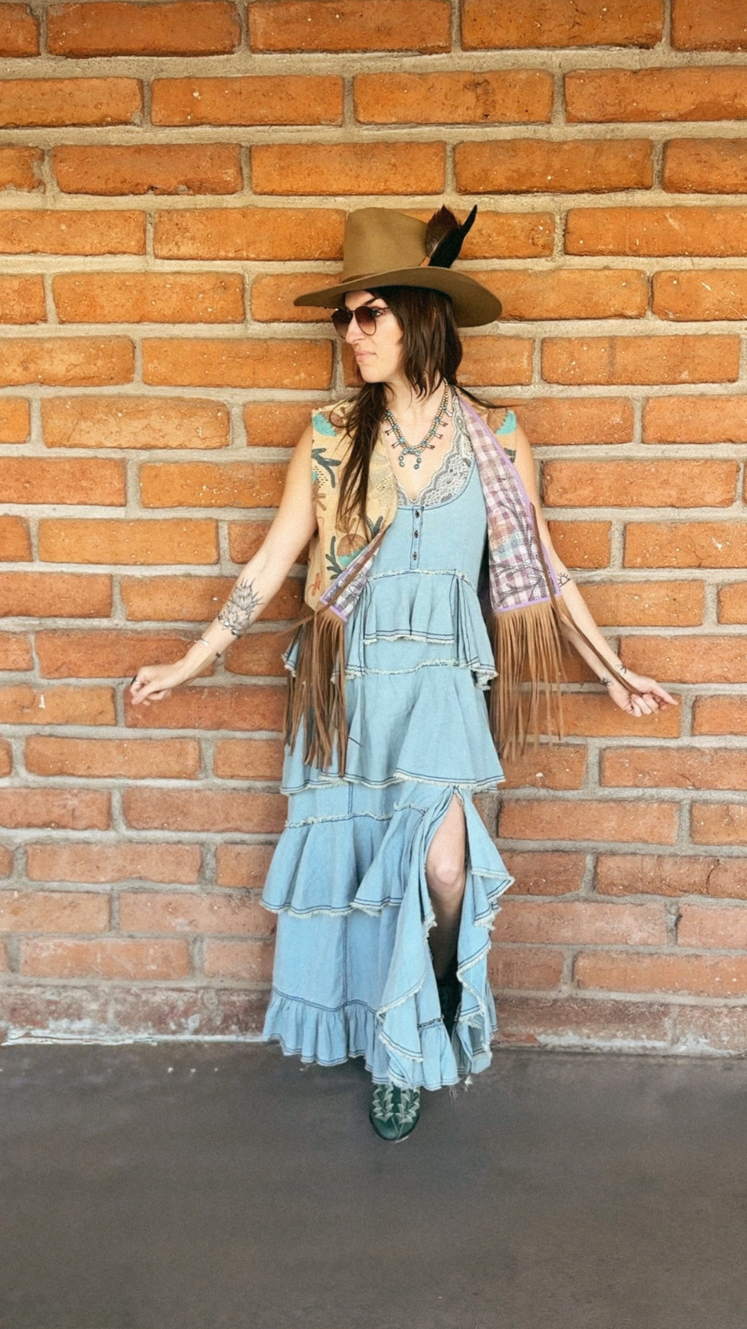 Wylder Trading Company - Wholesale Outerwear Vest - Women's - Boho Western Fringe Cowgirl Hippie Vest Leather Kantha22