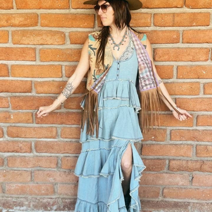 Wylder Trading Company - Wholesale Outerwear Vest - Women's - Boho Western Artisan Fringe Vests | Kantha Suzani Textile29