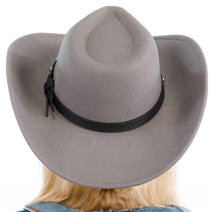 Cap Zone - Vente Chapeau de cowboy – femme - Chapeau cowboy en feutre avec ceinture cloutée turquoise2