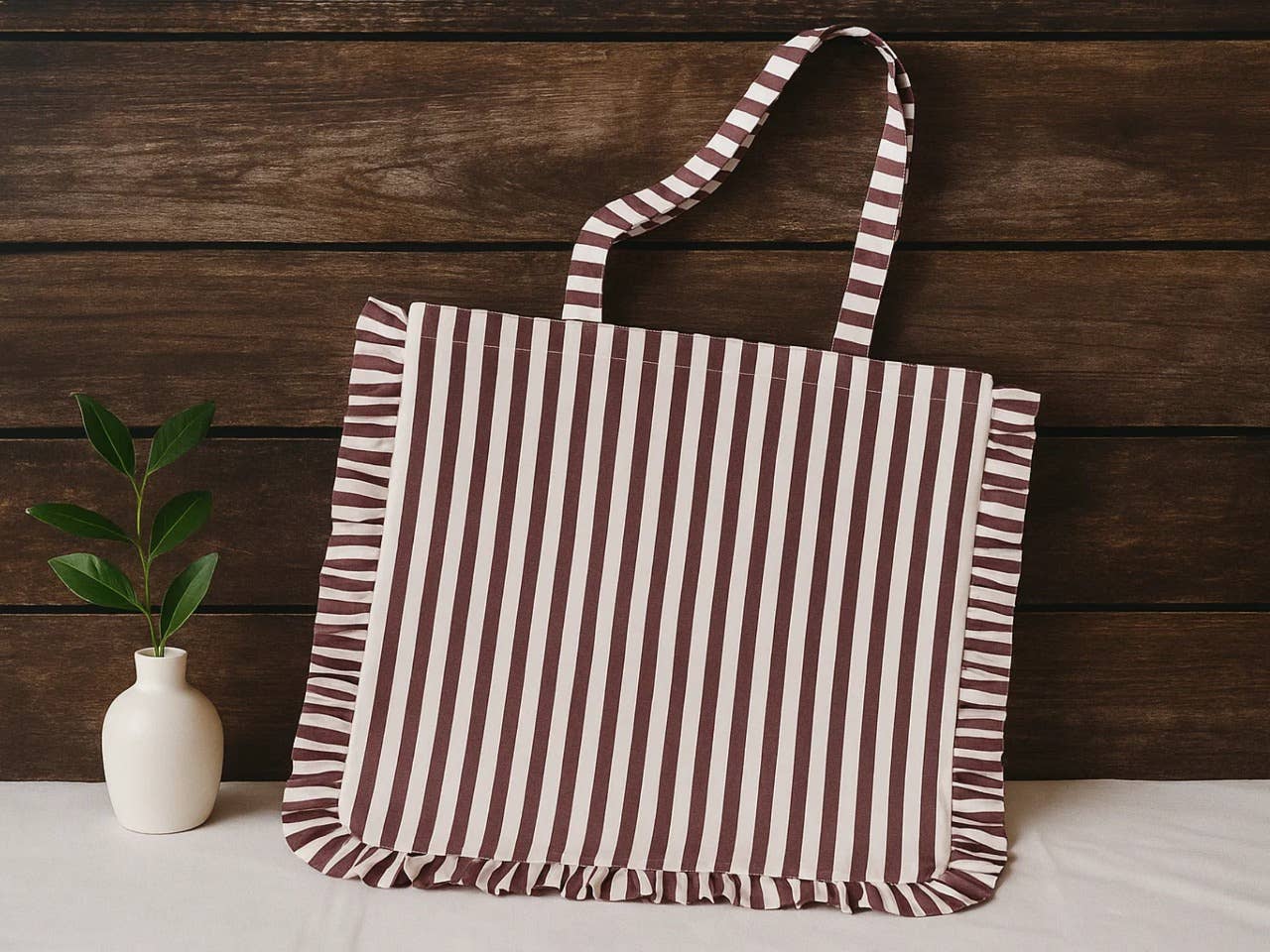 House of Kraft Jewelry & Accessories - Wholesale Tote Bag - Women's - Stripe Ruffle Tote | Canvas Tote Bag | Daily Canvas Tote10
