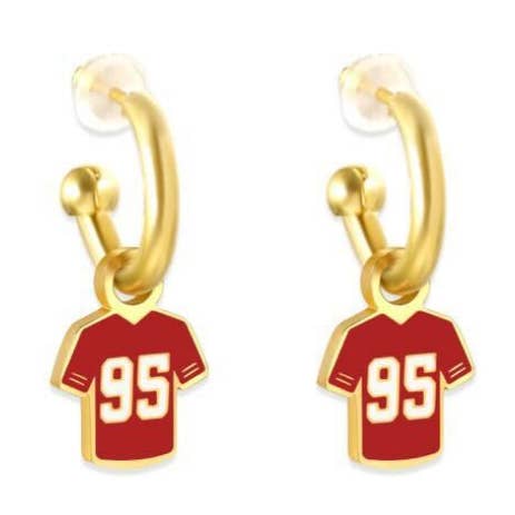 Kansas City #95 Defensive Tackle Jersey Huggie Hoop Earrings for wholesale by EB and Co.