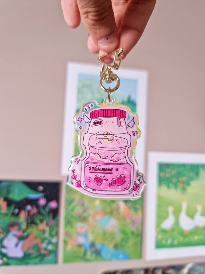 Angelic Strawberry Yakult Acrylic Keychain | Aesthetic drink for wholesale by Bizzare Blue