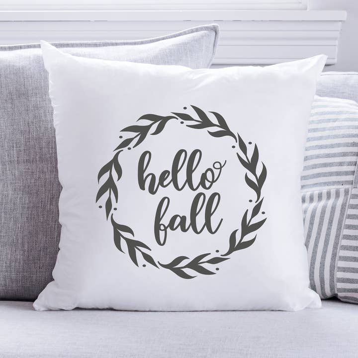 Hello Fall Vine Wreath Throw Pillow for wholesale by Emma and the Bean