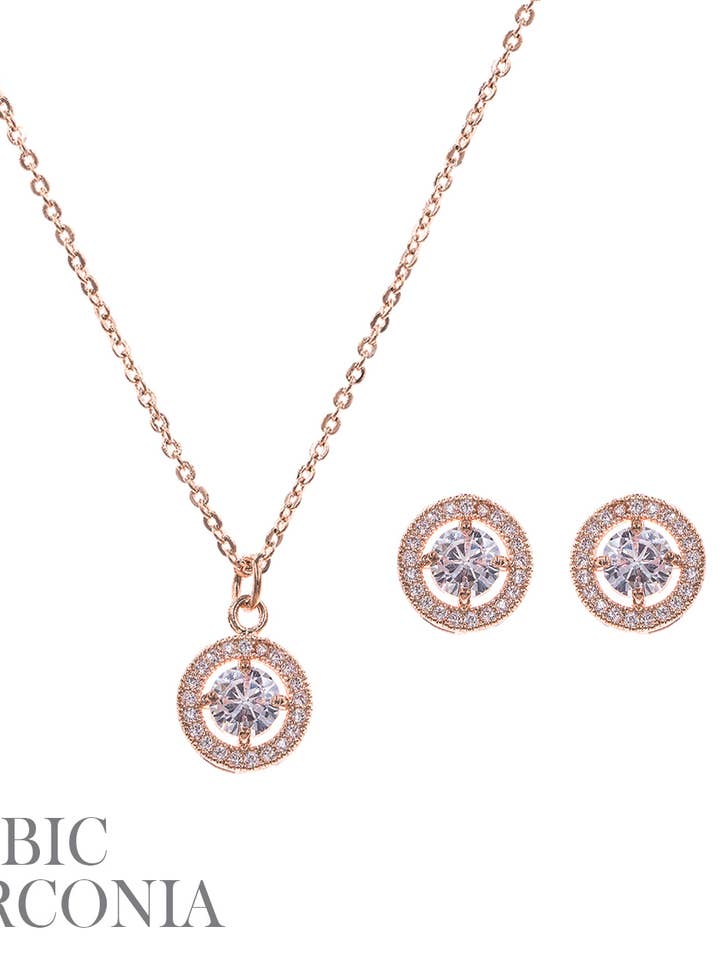 Rose Gold CZ Necklace Set for wholesale by Accessorize Me