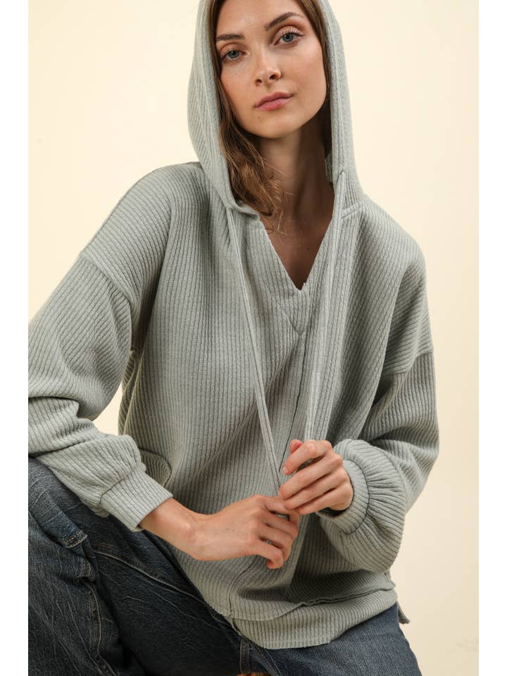 VERY J - Wholesale Hoodie - Women's - NT11829-Oversized Knit Casual Hoodie Top W/ Pockets