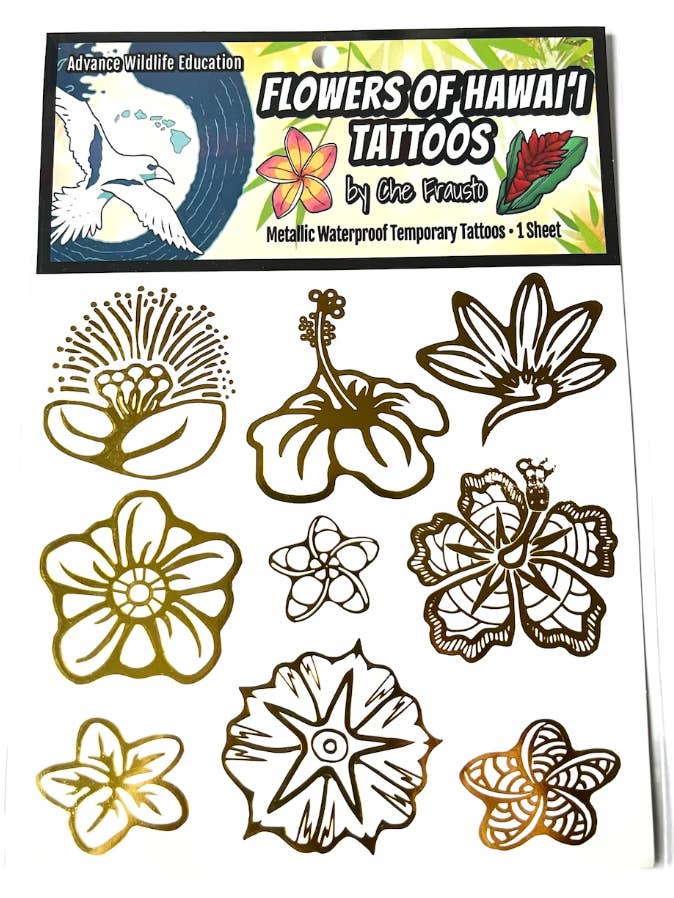 Blomster af Hawai'i midlertidige tatoveringer - (guldmetallisk) for engroshandel hos Advance Wildlife Education LLC