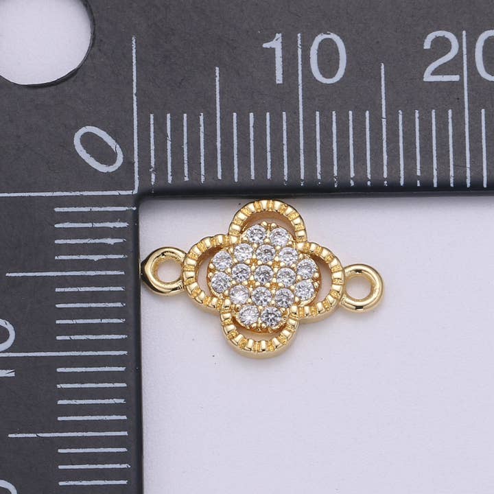 Aim Eternal - Wholesale Individual Charm/Pendant - 14K Gold filled Clover Connectors, Lucky Charm Connector Cubic Clover Jewelry Craft Supply Link Connector Shamrock Bracelet Necklace F-6032