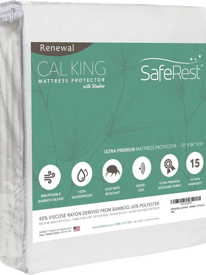 SafeRest Renewal Premium Mattress Protector Waterproof Cover, Cal King, White (New) for wholesale by TradePort