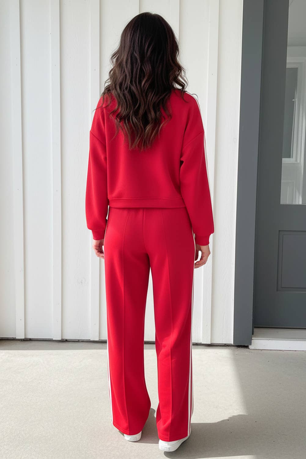 LA Society - Vente Ensemble de vêtements d'intérieur – femme - Ensemble 2 pièces : Pull rayé et pantalon de survêtement élastique LAS (S-XL)3