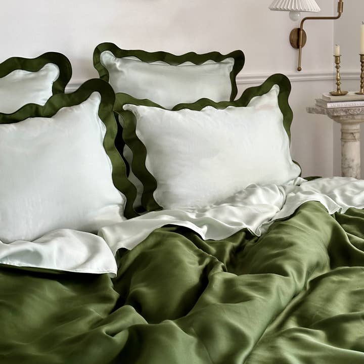 Scalloped Eucalyptus Silk Pillowcases for wholesale by Eucalypso