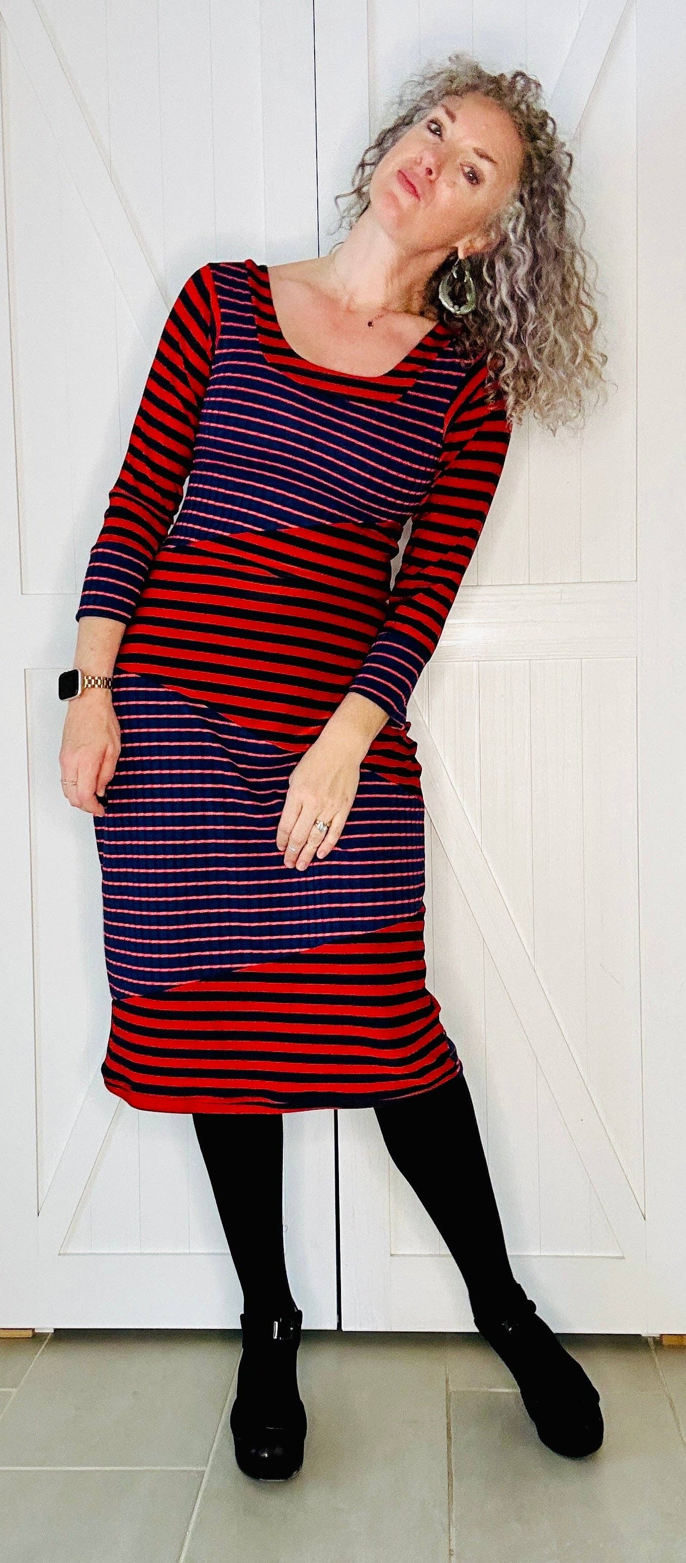 Aerial Clothing sRQ - Wholesale Dress - Women's - Red and Navy Striped Pencil Dress1