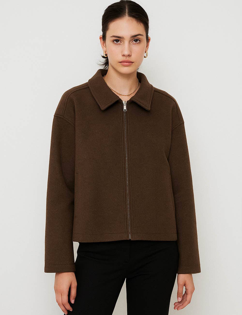 Sweetkama – wholesale Jacka - Dam – Damkappa i ullblandning med dragkedja och nedvikt krage10