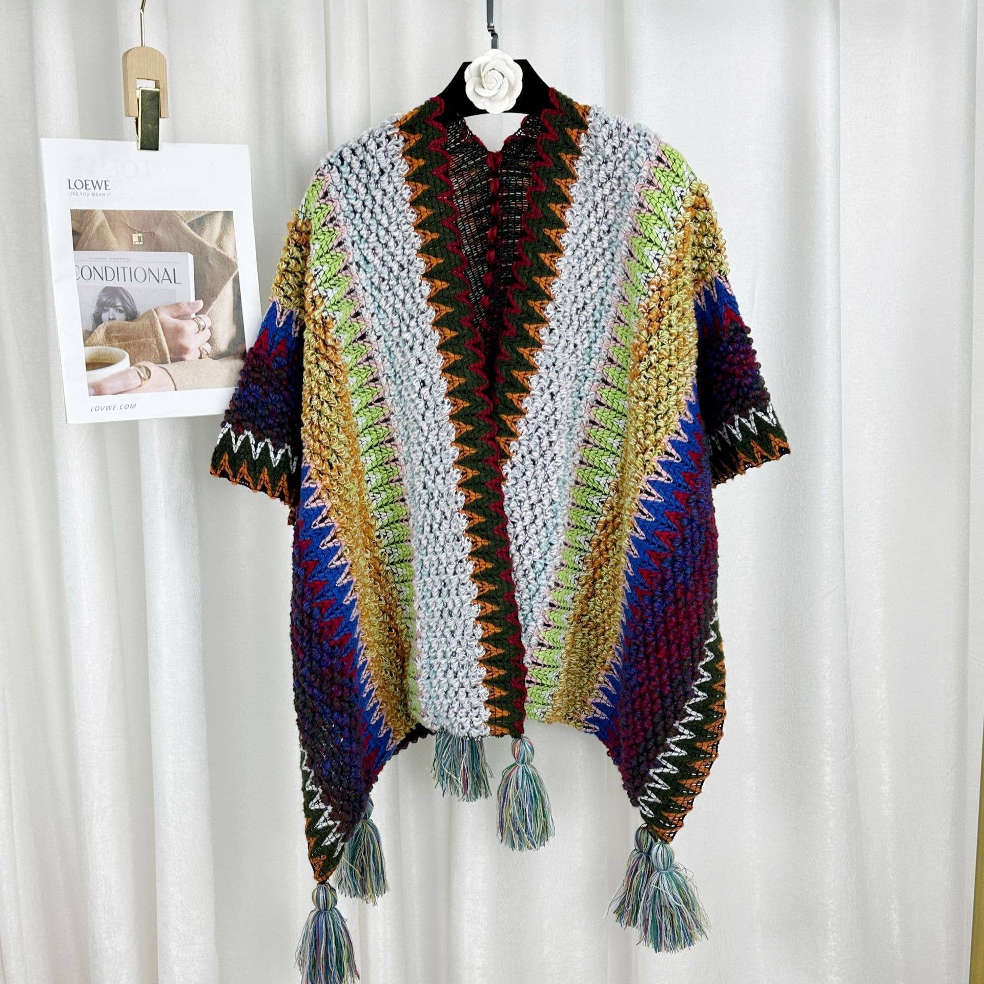 Rosa Clothing - Wholesale Kimono - Women's - Western Colorful Pop stripe Crochet Cardigan kimono shawl2