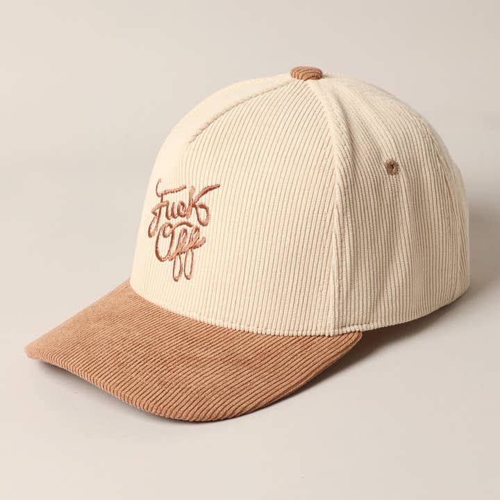 Fashion City - Wholesale Trucker Hat - Unisex - Fuck Off Corduroy Trucker Baseball Cap