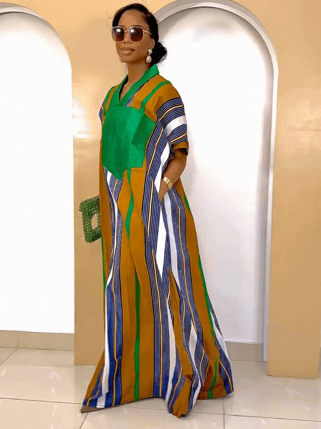 Oliaku Striped Bubu Dress with Aso Oke Embellishment - 3 Day Shipping for wholesale by DUA MENKA
