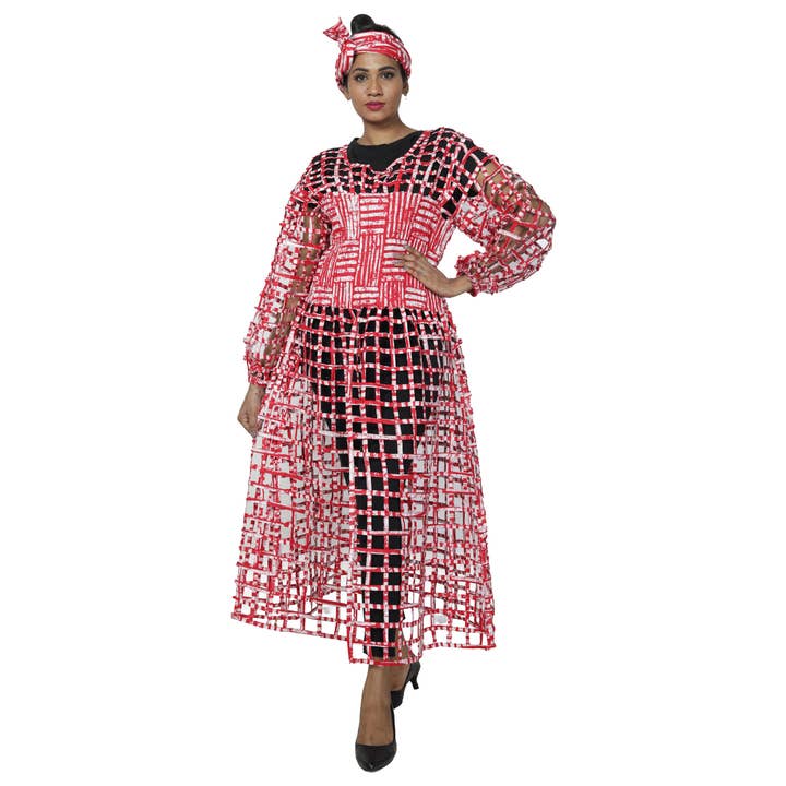 African Stars - Wholesale Dress - Women's - Women's Long Sleeve Smocked Bodice Cage Dress -- FI-ST1226