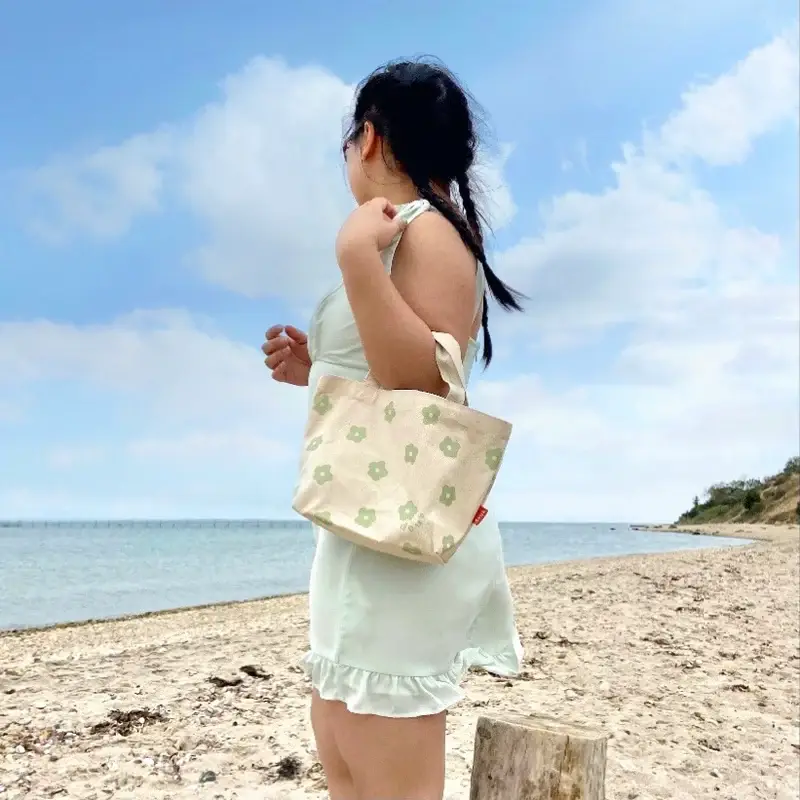 Dous - Wholesale Tote Bag - Women's - flower cotton canvas mini tote bag zippered pocket4