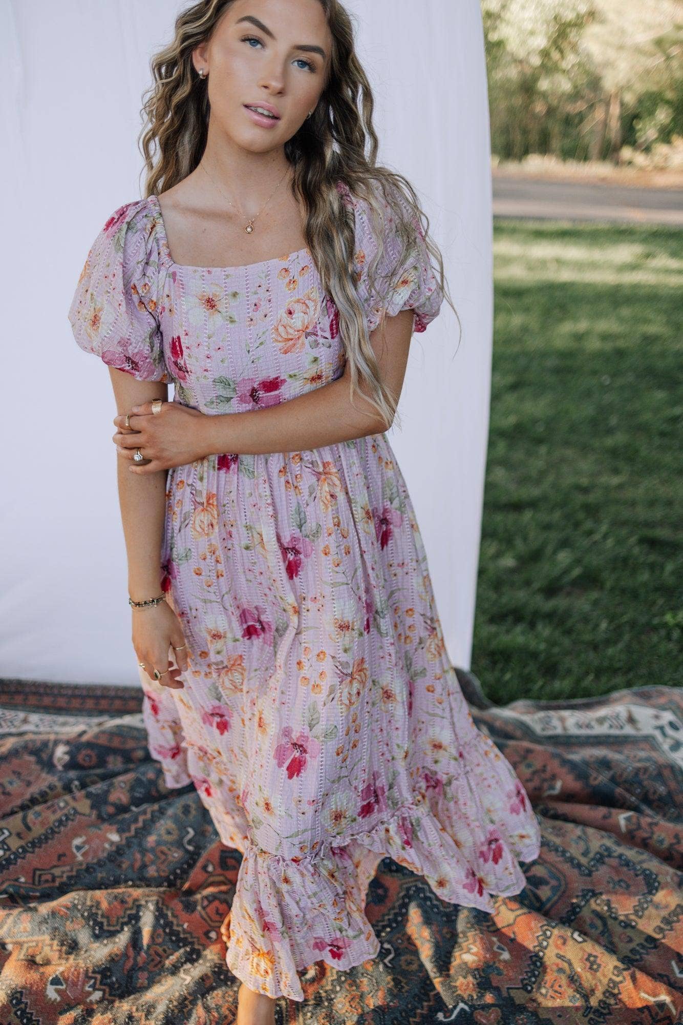 Fehrnvi Apparel - Wholesale Dress - Women's - Greta Maxi Dress in Floral Pink3