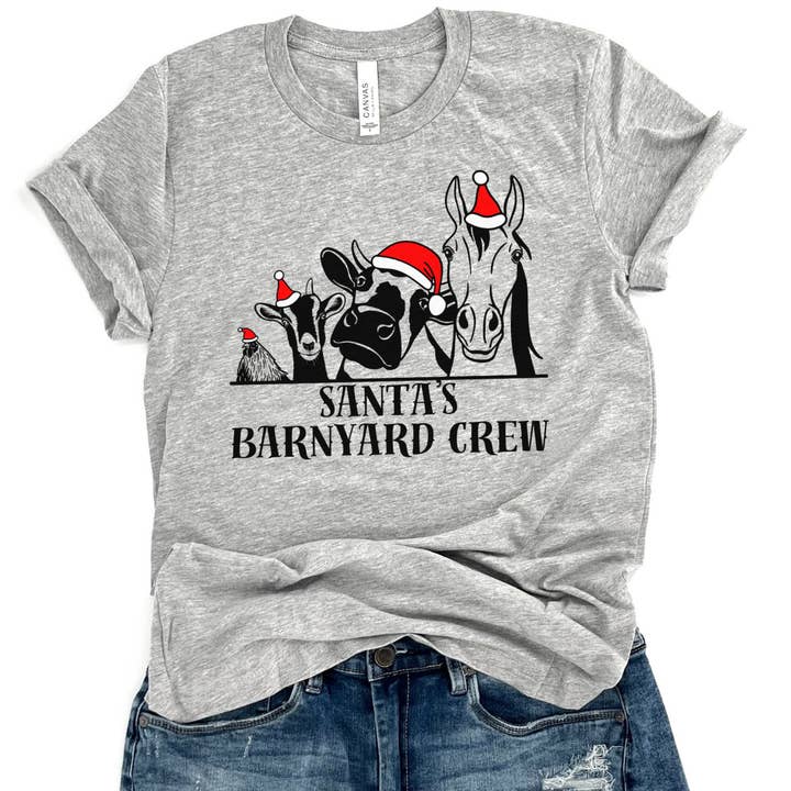 Santa's barnyard crew Christmas t-shirt, Farm holiday top for wholesale by ATTA TOOD Wholesale