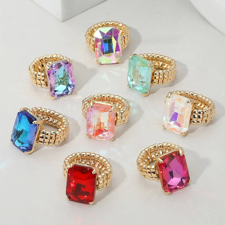 Facetgeslepen Smaragd Geslepen Steen Cluster Stretch Ring voor wholesale door Sensibling Corp.