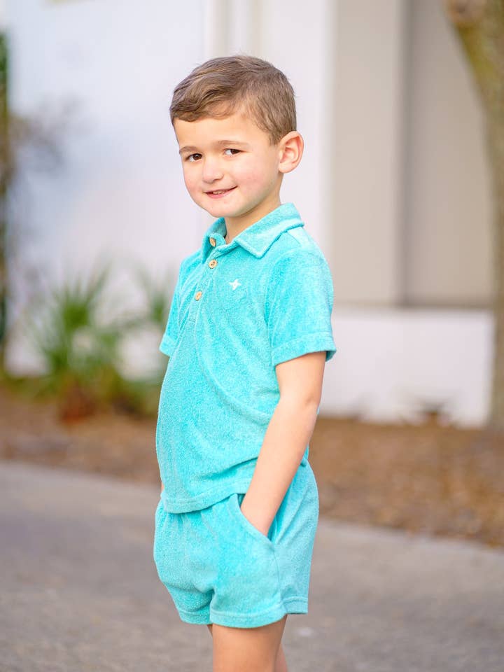 Love and Grow Clothing Co - Wholesale Top & Short Set - Kids - Lanier Bamboo Terry Set - Teal