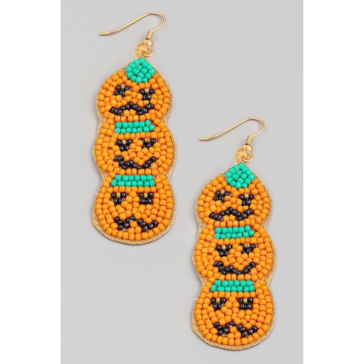 ORG Beaded Jack O Lanterns Halloween Dangle Earrings for wholesale on Faire