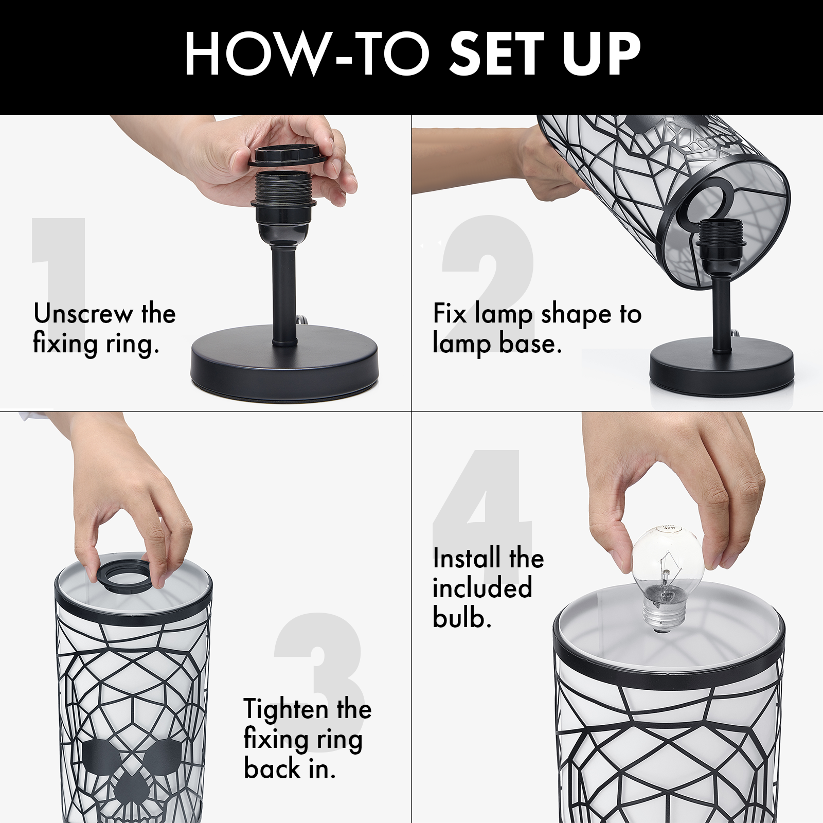 The Wine Savant /  Khen Glassware – Großhandel Akzent-/Schreibtischleuchte – Schwarze Totenkopflampe mit 3-fach dimmbarem Schalter, Halloween3